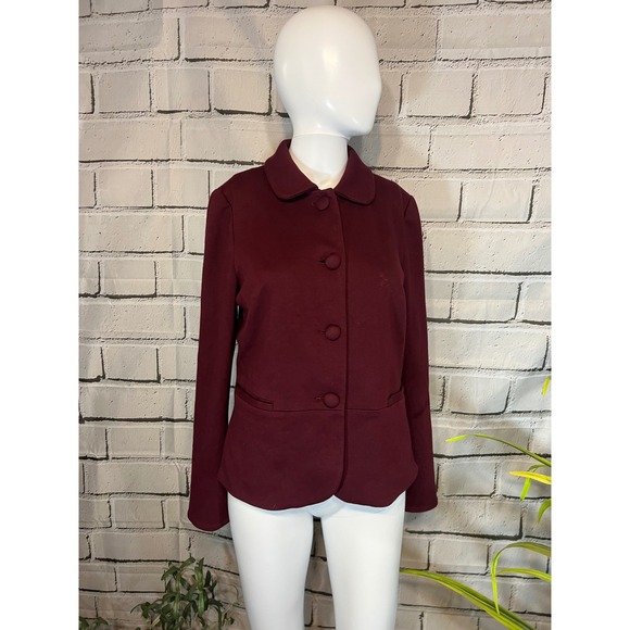 Talbots Jackets & Blazers - Talbots Burgundy Peplum Knit Blazer Jacket Size 4 Button Front Stretch Lined